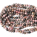 45PCS 8mm Natural Black Line Rhodochrosite Gemstone Smooth Round Loose Beads for Jewelry Making 1 Strand 15" - color: Black Line Rhodochrosite, size: 8mm