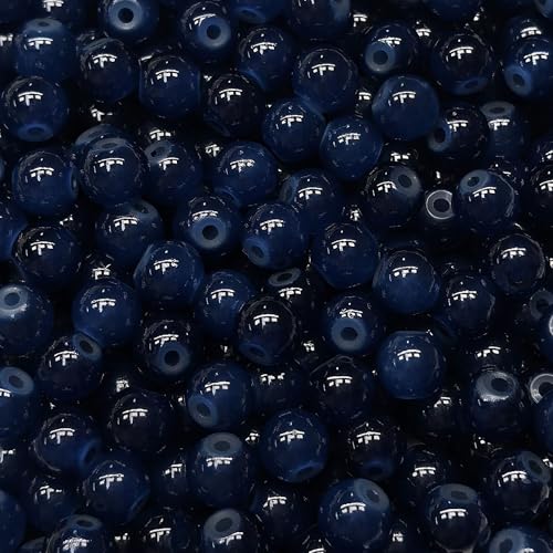 200PCS Glass Beads 8mm Glass Beads for Bracelets Necklaces Jewelry Making DIY Crafts (Navy) - color: 2Navy