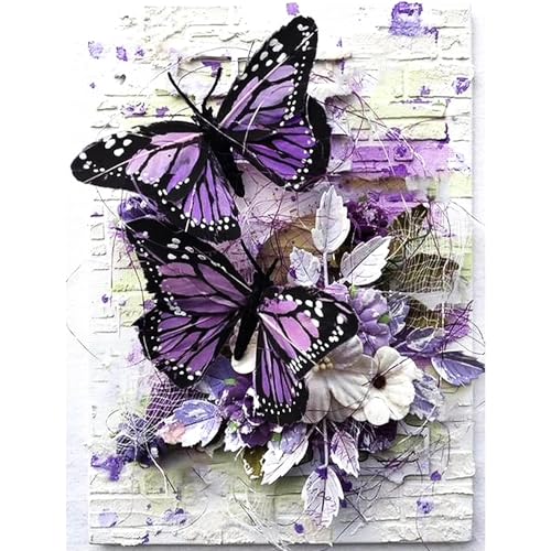 DOTZSO Easter Basket Stuffers Butterfly Diamond Painting Kits for Adults, 5D Full Round Drill DIY Diamond Art, Flowers Butterfly Gifts for Women Home Wall Decoration 11.8x15.7 Inches - color: AC Butterfly