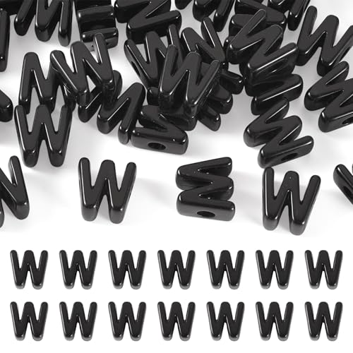 FASHEWELRY 30Pcs Acrylic Letter W Beads with Large Hole Big Plastic Letter Blocks European Beads 3D Letters Chunky Vowel Initial Alphabet Bead for Key Chains Necklace DIY Arts Craft Projects - color: Black, size: W