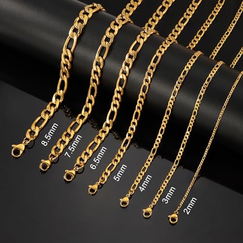 Monily Figaro Chain Necklace Stainless Steel 24K Gold Plated Chains for Men Women Jewelry Gift - color: 24K Gold-Plated, size: 28 Inches
