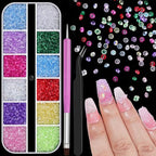 12000Pcs Nail Art Rhinestones Colorful Rhinestones Kit, 1.5mm Pointed Bottom Rhinestones Crystals Stones Diamonds Gems Bedazzler with Pickup Tools for Nails Face Eyes Makeup Crafts (24-K1-1.5mm) - color: 24-K1-pointed