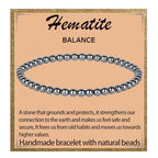 LPBeads Handmade Natural Gemstone Stretch Elastic Bracelet Healing Crystal Round Stone Beads Jewelry Gifts for Women Men - color: Hematite, size: 4mm