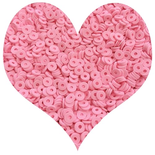 3000Pcs Flat Round Polymer Beads Vinyl Heishi Beads for Jewelry Making Women Necklace Bracelet Earrings (12-Pink) - color: 12-Pink