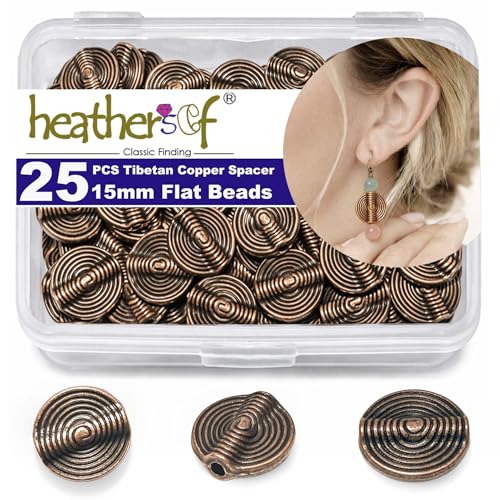 Copper Stripe Flat Bead Jewelry Spacer Beads Kit Jewelry Findings Beading Assortment DIY Accessories for Bracelet Necklace Jewelry Making 25Pcs - color: Copper heart flat