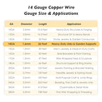 14 Gauge/1.6mm Copper Wire for Jewelry Making – 26 Feet Single Spool with Polishing Cloth & COA – 99.9% Pure Dead Soft Bare & Skin Safe Uncoated Craft Wire for Garden Supports & DIY - size: 14 Gauge, style: 5 Ounces
