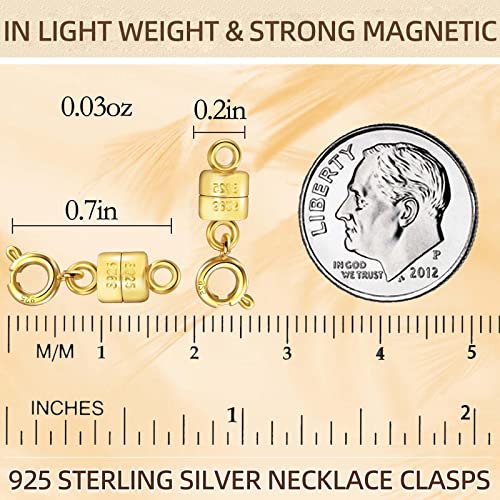 925 Sterling Silver Magnetic Necklace Clasps and Closures,Mini Bracelets Clasp Converter Gold and Silver Chain Extender for Jewelry Making Supplies - color: 4Pcs Gold & Silver