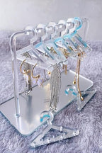 Earring Hanger Rack with 8 Mini Coat Hangers, Acrylic Earring Holder Display Stand, Ear Studs Hanging Earrings Organizer For Women Girls, Silver - color: Silver
