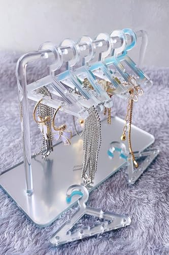 Earring Hanger Rack with 8 Mini Coat Hangers, Acrylic Earring Holder Display Stand, Ear Studs Hanging Earrings Organizer For Women Girls, Silver - color: Silver