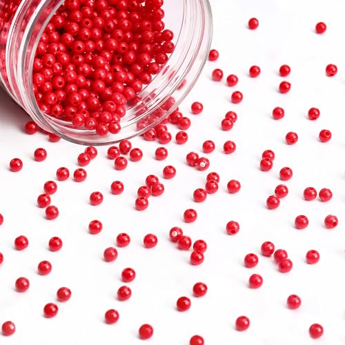 BONNY BOXX 2000PCs 4MM Smooth Red Acrylic Round Beads, Plastic Resin Bubblegum Balls Chunky Gumball Beads for Necklace and Bracelet Making, Crafting Supplies - color: Smooth Red, size: 4MM
