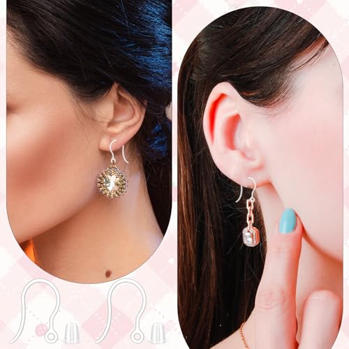 100 PCS Clear Plastic Earring Hooks, Anti Allergy Ear Wire Plastic Earrings with 100 Earrings Backs, Clear French Earring Hooks for Jewelry Making DIY for Sensitive Ears