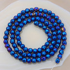 AD Beads Natural Faceted & Smooth Metallic Hematite Round Gemstone Loose Beads 16" 2mm 3mm 4mm 6mm 8mm 10mm (4mm, Metallic Blue (Faceted)) - color: Metallic Blue (Faceted), size: 4mm