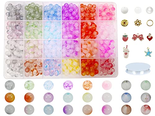PAMIR TONG 1000PCS 8mm Glass Kit Set Round Beads Bulk,Imitative Jade Beads Kit, Bracelet Space Loose Beads for Jewelry Making Earring, Necklaces, DIY Crafts & Gifts #354 - size: 8mm Double Color #354