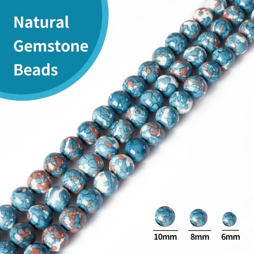 100pcs 8mm Blue Rain Flower Beads Natural Gemstone Beads Round Loose Beads for Crafting and Jewelry Making - color: Blue Rain Flower, size: 8mm