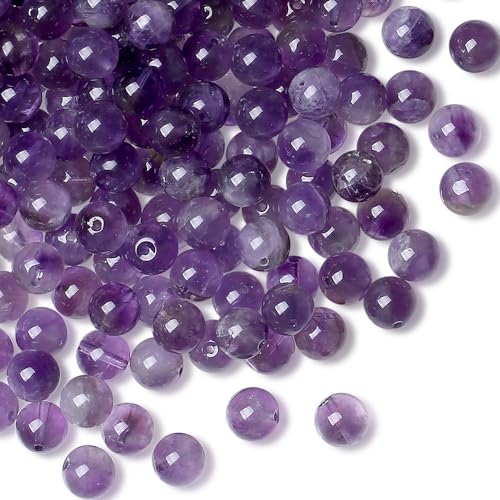 DUQGUHO Amethyst Beads 8mm Natural Crystal Purple Beads Round Polishing Stone Bead Genuine Gemstone Beads for DIY Jewelry Making 47 Pcs, US-MKL-CB-04PP1 - color: Purple#1