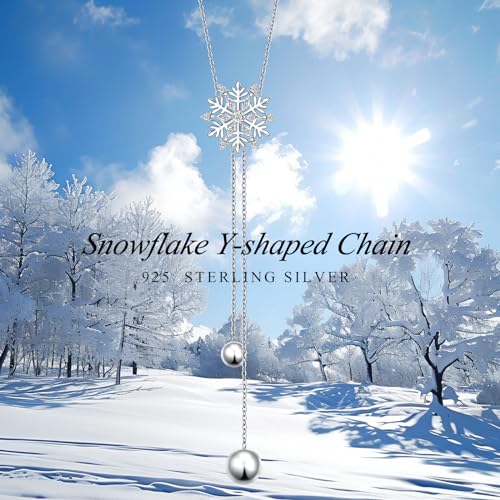 DAOCHONG Long Necklace S925 Sterling Silver Tassel Round Ball Necklace for Women,Snowflake Long Necklace Silver Jewelry Christmas New Year Holiday Gifts for Women Her (Chain adjustable) - style: Snowflake Necklace