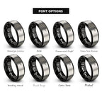 Chain Tool Ring - Gift for Cyclist - 8mm - Band - Gunmetal Black Silver - Personalized Custom Engraving - Men Women - Anniversary Engagement Wedding - Tungsten Carbide - Flat Dome Bevel - color: 15 - Black Grey Tungsten