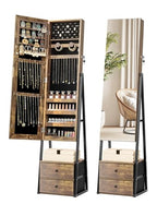 Nicetree Jewelry Cabinet Armoire with 2 Drawers, Lockable Standing Jewelry Mirror Cabinet, Full Length Mirror with Jewelry Storage, Rustic Brown - color: Rustic Brown