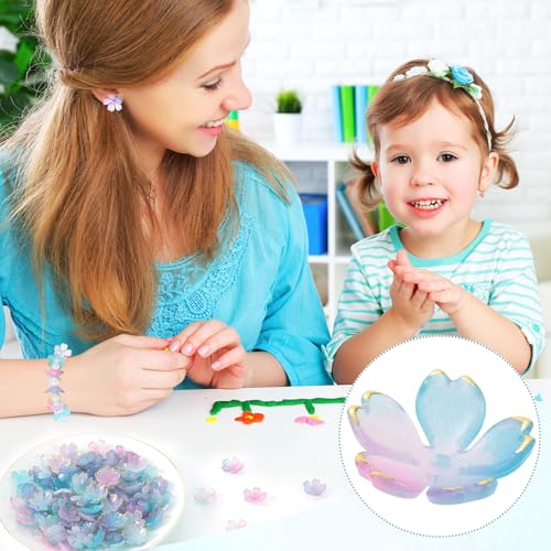 100pcs Cherry Blossom Beads, 5-Petal Gradient Acrylic Flower Beads, Mini Spacer Hair Accessories Halloween Christmas for Bracelets Earring Jewelry Making- Blue & Purple2 - color: Blue & Purple2