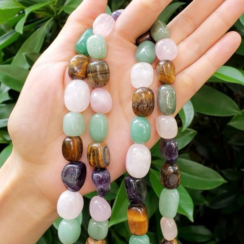 Adabele 15 Inch Natural Mixed Gemstone Tumbled Round Nugget Rock 10-13mm Amethyst Crystal Aventurine Stone Beads for Craft Jewelry Making GZ4-7 - color: Mixed Stones, size: 15 Inch/1 Strand