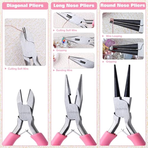Mini Jewelry Pliers Set 3 Pcs Jewelry Making Tools Pliers Kit Includes Long Nose Pliers/Round Nose Pliers/Diagonal Pliers, Wire Cutters Pliers for Jewelry Making Wire Wrapping Beading Crafts - style: Long Nose & Round Nose & Diagonal Pliers