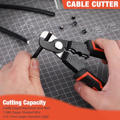 ValueMax 7 Inch Wire Stripper, Cable Cutters, Jacket Removal Cable Stripper, Wire Cutter for Copper, Aluminium Solid and Standard Wire, 4 in 1 Electrical Wire Stripper Tool