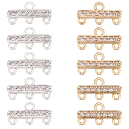 20 Pcs 2 Colors Brass Zirconia Multi Strand Clasps, 3-Layer Clasp Connectors Rec Chandelier Component Links Adjustable Layer Clasp for Jewelry Bracelet Necklace Making