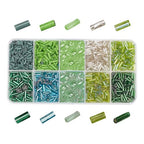 3000 Pcs 10 Colors Glass Bugle Beads, Green Series Screwy Bugle Beads Long Tube Seed Bead Loose Spacer Bead Bulk for DIY Crafting Jewelry Making - color: Green Series