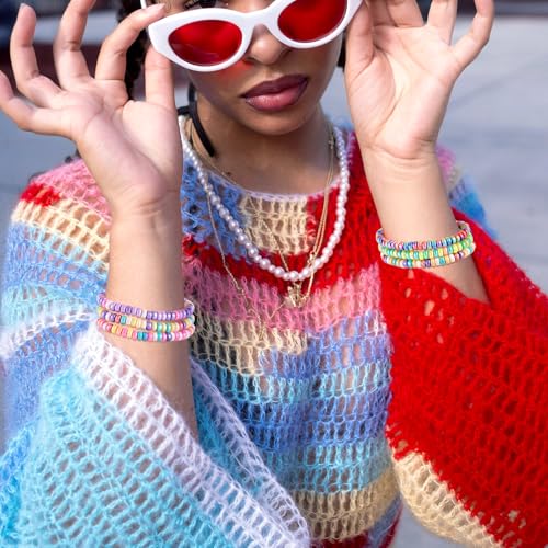 Elecrelive Glass Round Beaded Bracelet Set Clay Beaded Bracelets Stretch Bracelets - color: 6 Colors