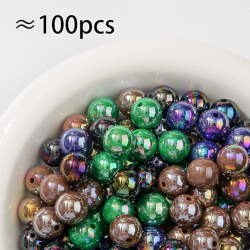 16mm Acrylic Beads 100pcs Ab Halloween Color Bead Chunk Bubblegum Beads for Pens for Necklace Jewelry Bracelets DIY Crafts Making (Navy Blue&Dark Green&Dark Coffee&Black) - color: Navy blue&dark green&dark coffee&black