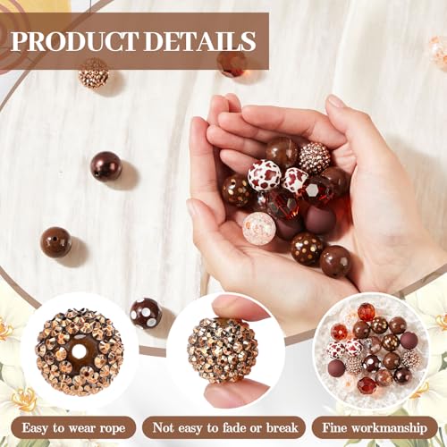 Ferreve 20 Pcs Chunky Bubblegum Beads 20mm Focal Pen Large Rhinestone Pearl Beads for DIY Beadable Pen School Jewelry Making Keychain Craft Making(Brown) - color: Brown
