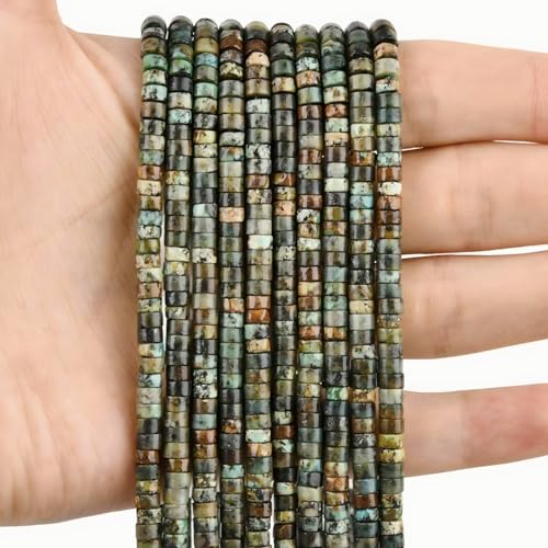 300pcs Natural African Turquoise Heishi Spacer Beads 2x4mm Genuine Real Disc Stone Beading DIY Charm Smooth Loose Gemstone Beads for Jewelry Making Bracelets Necklaces Earrings Crafts - color: African Turquoise