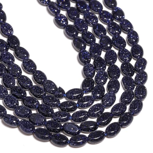 70pcs Natural Blue Sand Stone Beads，4x6mm Egg Shape Loose Gemstone Beads for Jewelry Making Design Earring Necklace - color: blue sand