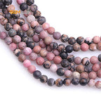 GEM-Inside 4mm Natural Stone Black Rhodonite Frosted Matte Unpolished Round Beads for Jewelry Making Strand 15 inch - color: Black Rhodonite, size: 4mm