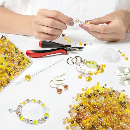 TOAOB 1000pcs Briolette Crystals Glass Beads 4mm 6mm 8mm Rondelle Faceted Spacer Beads Yellow Loose Beads for Bracelets Necklace Earrings Jewelry Making - color: Yellow