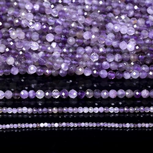 3mm 120pcs Natural Amethyst Stone Beads, Songxi Small Faceted Round Loose Gemstone for Jewelry Making, DIY Art and Craft, Bracelet Necklace (1 Strand) - color: Amethyst, size: 2.8-3.3mm