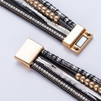 FANCY SHINY Mothers Day Gifts Boho Leather Wrap Bracelet Stackable Infinity Chunky Cuff Bracelets Western Hippie Outfits Jewelry Valentine Gifts for Women - color: Shiny Black