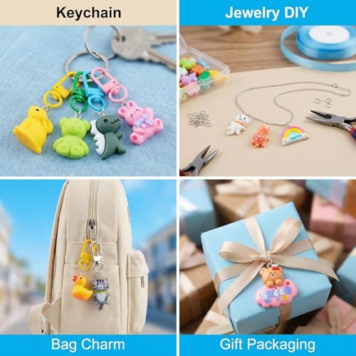 Keychain Charms Bulk 30pcs mixed Cute 3D Charms for Keychain Making for Bracelet Earring Jewelry Making DIY Crafts Includes Animal Food Fruit Flower Designs - color: Animal Mix