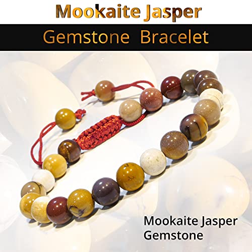 ANAYA AGATE Energy Protection Crystal Handmade Adjustable Bead Bracelet Perfect for Men, Women’s Christmas Gift - Gemstone Healing Stretch Bracelet Pulsera Para Hombre Mujer Stocking Stuffer - color: Mookaite Jasper