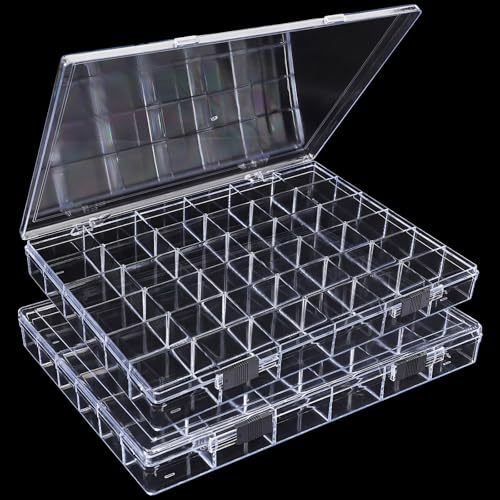 Noverlife 2 Pack 36 Grids Clear Plastic Organizer Box, Jewelry Craft Storage Container Bead Holder Nail Charm Organizer, Rock Collection Box for Fishing Tackles, Acrylic Earring Display Case for Girls - size: 36 Grids - 2 Packs
