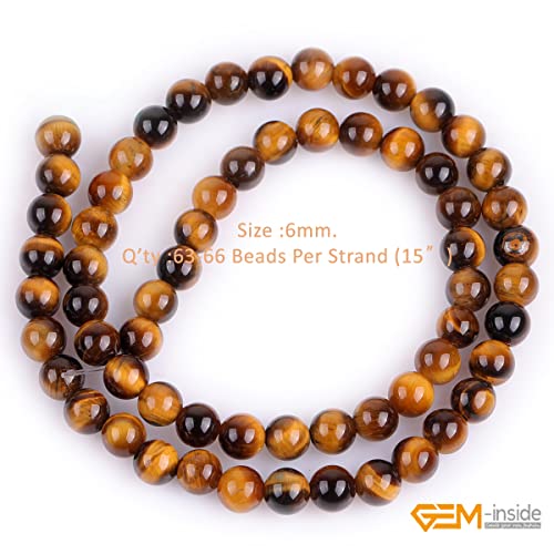 GEM-Inside Natural 6mm Tiger Eye Gemstone Loose Beads Round Crystal Energy Stone Power for Jewelry Making 15'' - color: Yellow Tiger Eye, size: 6mm