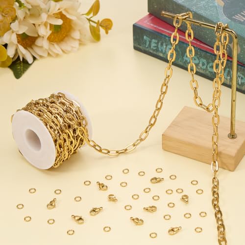 Jabogrii 16.4 Feet Gold Paperclip Chain for Jewelry Making Stainless Steel Chain Bulk Roll Craft Oval Jewelry - color: Paperclip Gold