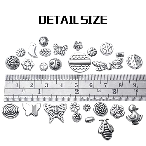 100g Antique Silver Spacer Beads Tibetan Alloy Ball Leaf Butterfly Flower Animal Spacers Loose Beads Spacer Charm Beads Craft Supplies for DIY European Bracelet Necklace Jewelry Making