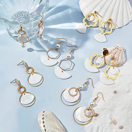 SUNNYCLUE 1 Box DIY 10 Pairs Flat Round Charms Freshwater Shell Charms Pendants Earrings Making Kit Teardrop Beads for Jewelry Making Brass Linking Rings Starters Adult Women Golden Instruction - color: Diy 10 Pairs Flat Round Charms Earrings
