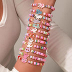 Friendship Bracelets Boho Stackable Bracelets for Women Surfer Heishi Clay Bead Bracelets Stretch Preppy Bracelets Colorful Boho Bracelets for Women - color: 12pcs cute cat