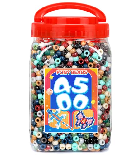 Bundooraking 4500pcs Pony Beads Bulk, 2.5lb Earth Tone Plastic Beads for Bracelets, Jewelry Making, Crafts, Hair Braiding, Keychains & DIY Projects with Handle Storage Bucket(6x9mm) - color: Earth tone, size: Large[4500]