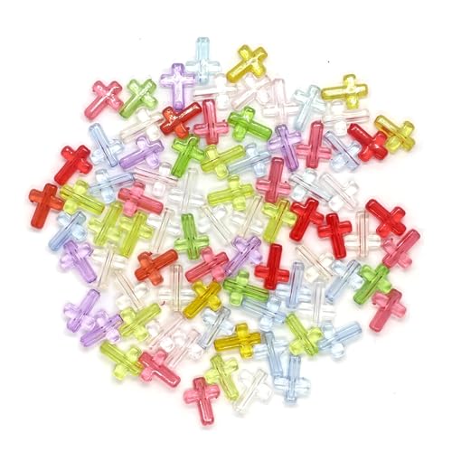 250PCS Acrylic Cross Beads, Transparent Mixed Colors Crucifix Cross Spacer Beads, Plastic Colorful Bead, Loose Beads Bulk for Jewelry Making DIY Handicrafts Earring Necklace Bracelet Accessories - color: Cross Transparent Multicolor