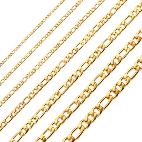 Monily Figaro Chain Necklace Stainless Steel 24K Gold Plated Chains for Men Women Jewelry Gift - color: 24K Gold-Plated, size: 32 Inches