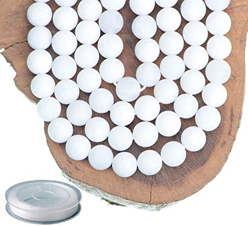 8mm Natural Matte White Alabaster Round Gemstone Frosted 100Pcs Loose Beads for Jewelry Making Bracelet with Stretch Beading Cord LPBeads - color: Unpolished White Alabaster, size: 8mm
