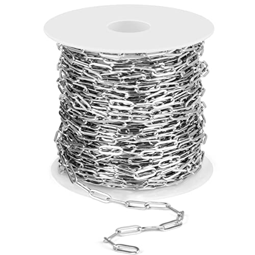 [33 Ft] Stainless Steel Paperclip Chains Roll, 3mm Width 304 Stainless Steel Oval Link Chains Spool Bulk for Jewelry Making - color: 3mm width
